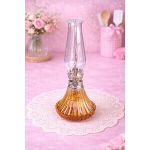 Lamplight Farms Glass Mini Oil Lamp W/ CLEAR Shade 9" Tall Amber Working